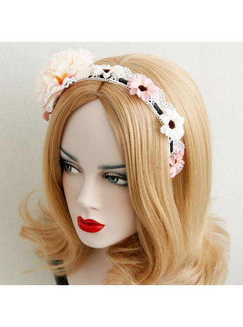 Retro Fashion Lolita Princess Sweet Girl Color Flower Cute White Lace Handmade Hair Band
