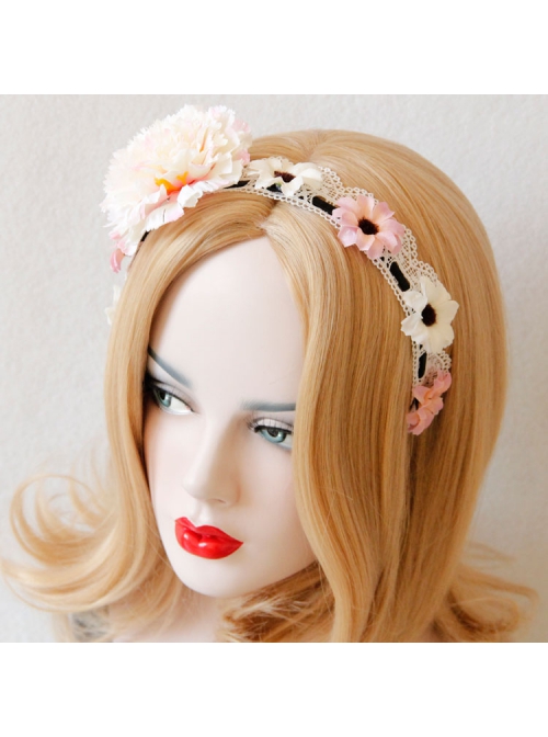 Retro Fashion Lolita Princess Sweet Girl Color Flower Cute White Lace Handmade Hair Band