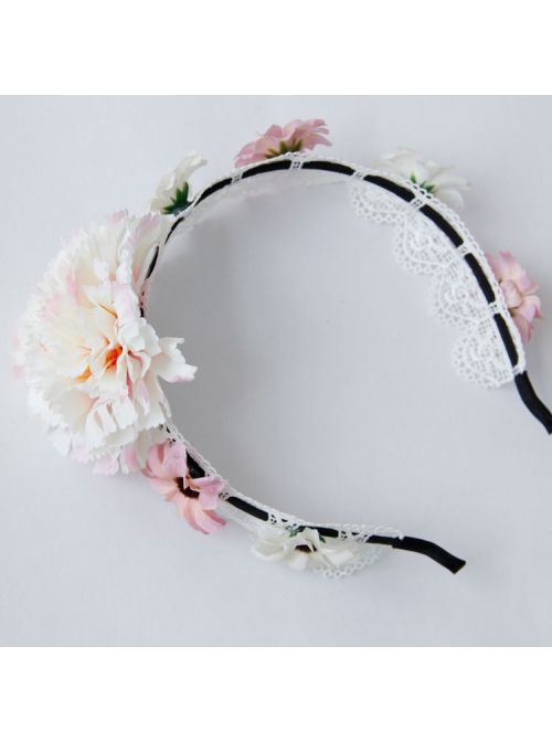 Retro Fashion Lolita Princess Sweet Girl Color Flower Cute White Lace Handmade Hair Band