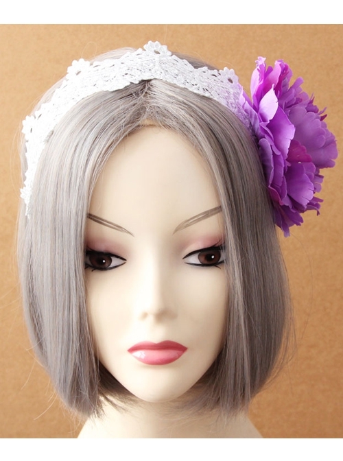 Fashion Leisure Purple Flowers Bear White Lace Bride Seaside Tourism Wide Hair Band