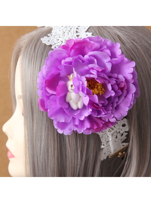 Fashion Leisure Purple Flowers Bear White Lace Bride Seaside Tourism Wide Hair Band