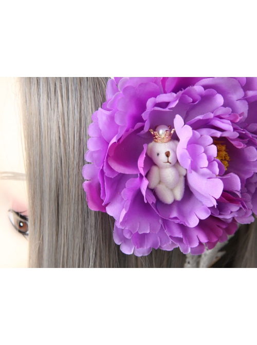 Fashion Leisure Purple Flowers Bear White Lace Bride Seaside Tourism Wide Hair Band