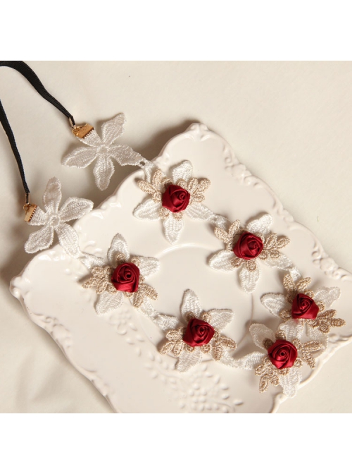 Fashion Retro Halloween Christmas Red Rose White Lace Bride Stretch Hairband