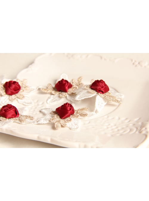 Fashion Retro Halloween Christmas Red Rose White Lace Bride Stretch Hairband