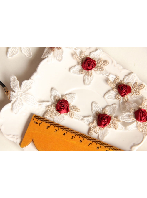 Fashion Retro Halloween Christmas Red Rose White Lace Bride Stretch Hairband