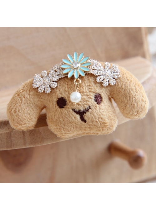 Retro Fashion Cute Personality Cartoon Puppy White Pearl Rhinestone Blue Flower Golden Lace Brooch