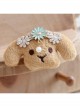 Retro Fashion Cute Personality Cartoon Puppy White Pearl Rhinestone Blue Flower Golden Lace Brooch