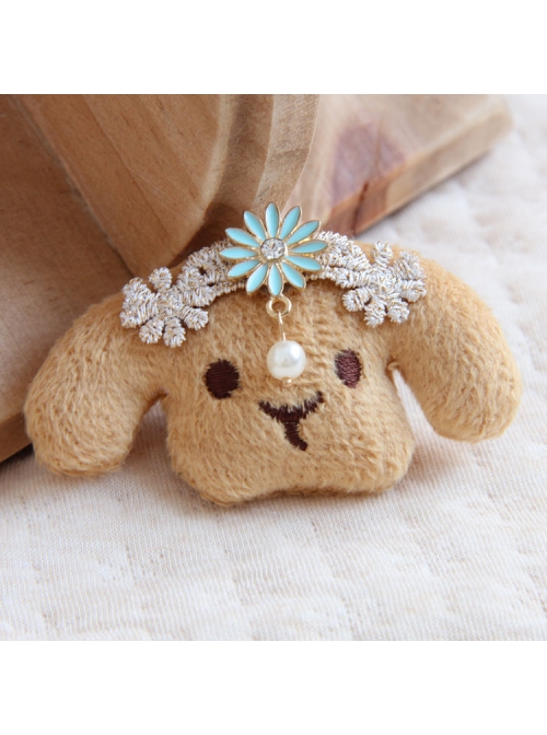 Retro Fashion Cute Personality Cartoon Puppy White Pearl Rhinestone Blue Flower Golden Lace Brooch