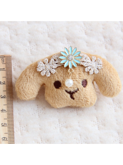 Retro Fashion Cute Personality Cartoon Puppy White Pearl Rhinestone Blue Flower Golden Lace Brooch