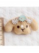 Retro Fashion Cute Personality Cartoon Puppy White Pearl Rhinestone Blue Flower Golden Lace Brooch
