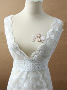 Palace Fashion Retro Light Pink Lace White Pearl Cherry Blossom Handmade Brooch