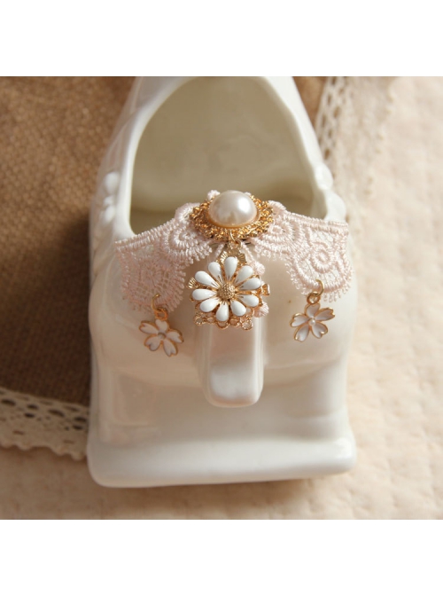 Palace Fashion Retro Light Pink Lace White Pearl Cherry Blossom Handmade Brooch