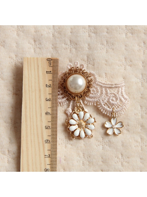 Palace Fashion Retro Light Pink Lace White Pearl Cherry Blossom Handmade Brooch