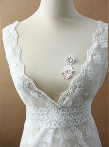 Fashion Elegant Mini Simple Golden Leaves White Flowers Lace Small Brooch