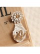 Fashion Elegant Mini Simple Golden Leaves White Flowers Lace Small Brooch