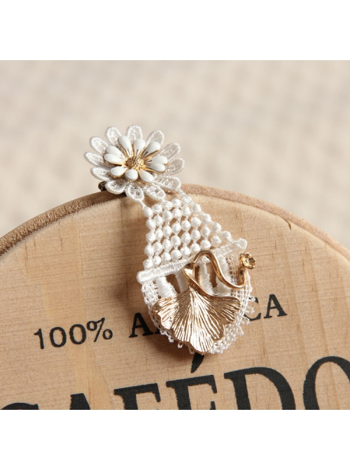 Fashion Elegant Mini Simple Golden Leaves White Flowers Lace Small Brooch