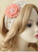 Retro Fashion Casual Seaside Orange Pink Fabric Flower Wide Brim Golden Lace Elastic Hair Band