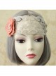 Retro Fashion Casual Seaside Orange Pink Fabric Flower Wide Brim Golden Lace Elastic Hair Band