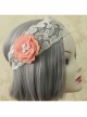 Retro Fashion Casual Seaside Orange Pink Fabric Flower Wide Brim Golden Lace Elastic Hair Band