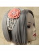 Retro Fashion Casual Seaside Orange Pink Fabric Flower Wide Brim Golden Lace Elastic Hair Band