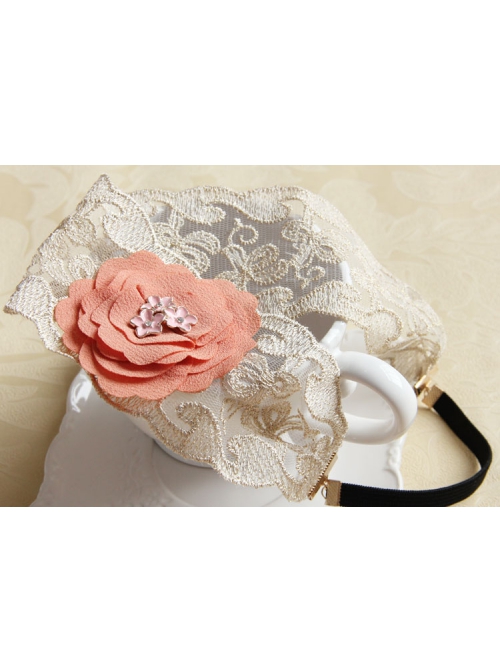 Retro Fashion Casual Seaside Orange Pink Fabric Flower Wide Brim Golden Lace Elastic Hair Band