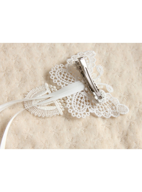 Fashion Retro Personality Bride White Lace Butterfly Long Streamer Hairpin