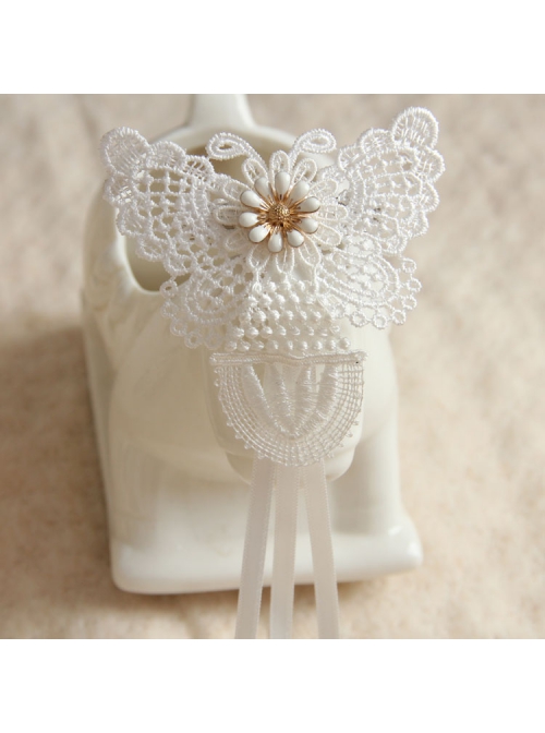 Fashion Retro Personality Bride White Lace Butterfly Long Streamer Hairpin
