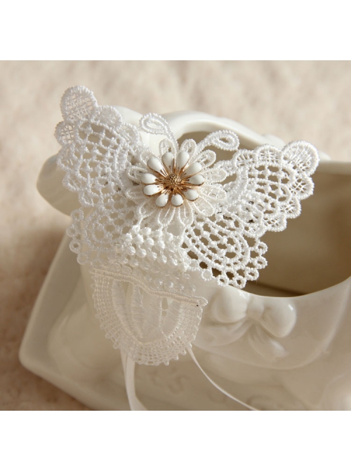 Fashion Retro Personality Bride White Lace Butterfly Long Streamer Hairpin