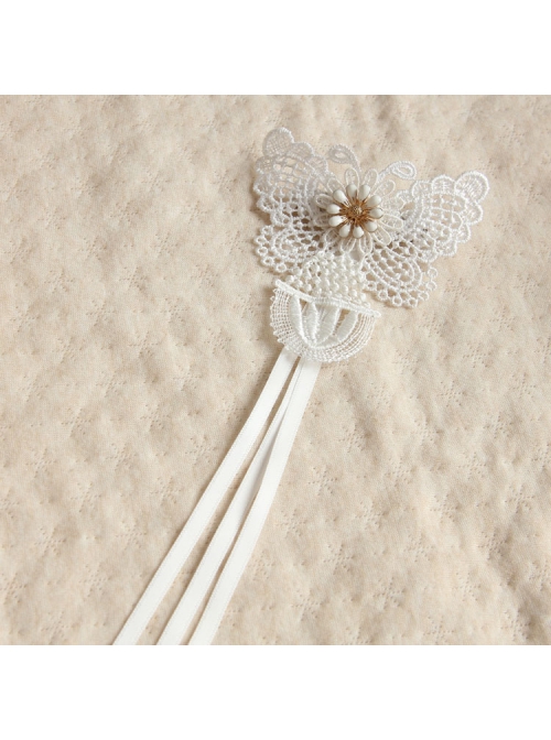 Fashion Retro Personality Bride White Lace Butterfly Long Streamer Hairpin