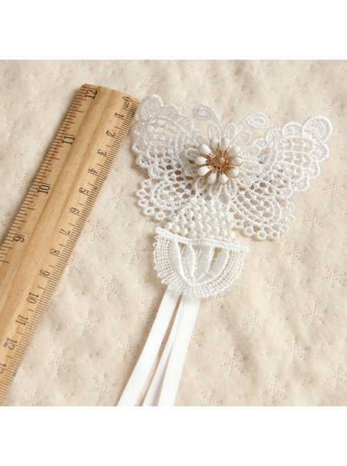 Fashion Retro Personality Bride White Lace Butterfly Long Streamer Hairpin