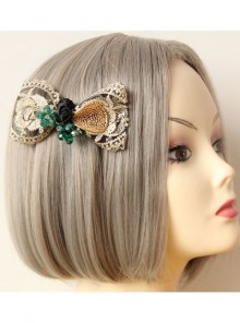 Retro Palace Fashion Bow Gold Lace Green Crystal Rose Spring Hairpin