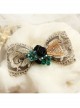 Retro Palace Fashion Bow Gold Lace Green Crystal Rose Spring Hairpin