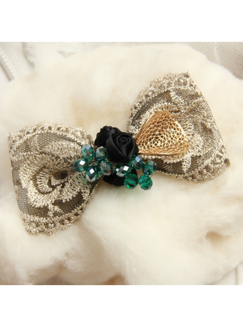 Retro Palace Fashion Bow Gold Lace Green Crystal Rose Spring Hairpin
