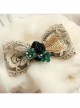 Retro Palace Fashion Bow Gold Lace Green Crystal Rose Spring Hairpin