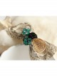 Retro Palace Fashion Bow Gold Lace Green Crystal Rose Spring Hairpin