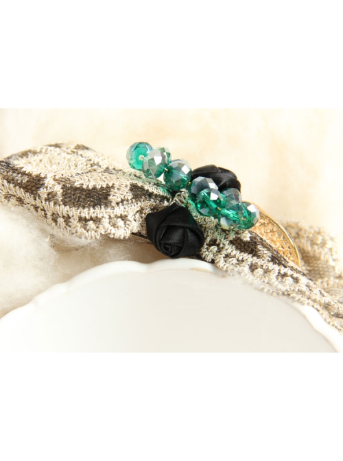 Retro Palace Fashion Bow Gold Lace Green Crystal Rose Spring Hairpin