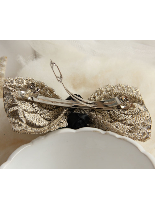 Retro Palace Fashion Bow Gold Lace Green Crystal Rose Spring Hairpin