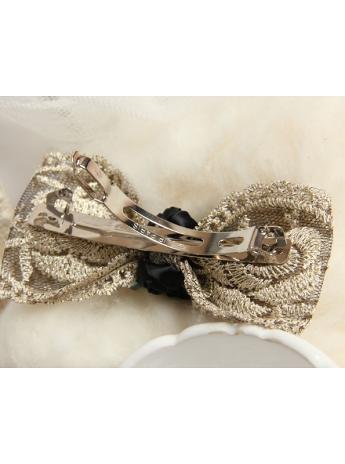 Retro Palace Fashion Bow Gold Lace Green Crystal Rose Spring Hairpin