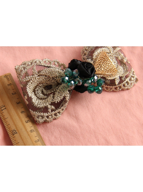 Retro Palace Fashion Bow Gold Lace Green Crystal Rose Spring Hairpin