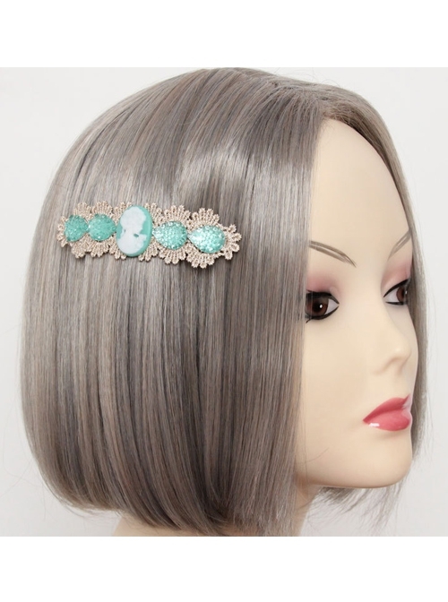 Fashion Baroque Retro Beauty Golden Lace Blue Gem Spring Handmade Hairpin