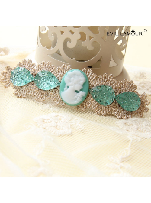 Fashion Baroque Retro Beauty Golden Lace Blue Gem Spring Handmade Hairpin