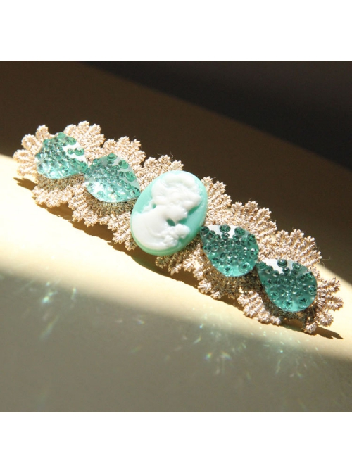 Fashion Baroque Retro Beauty Golden Lace Blue Gem Spring Handmade Hairpin