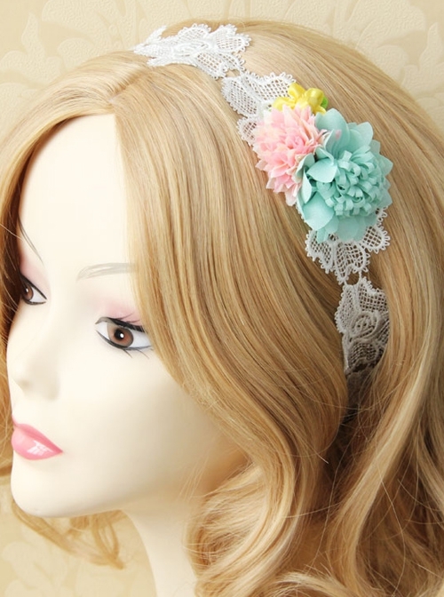 Fashion Leisure Seaside Holiday White Lace Colored Flowers Retro Hairband