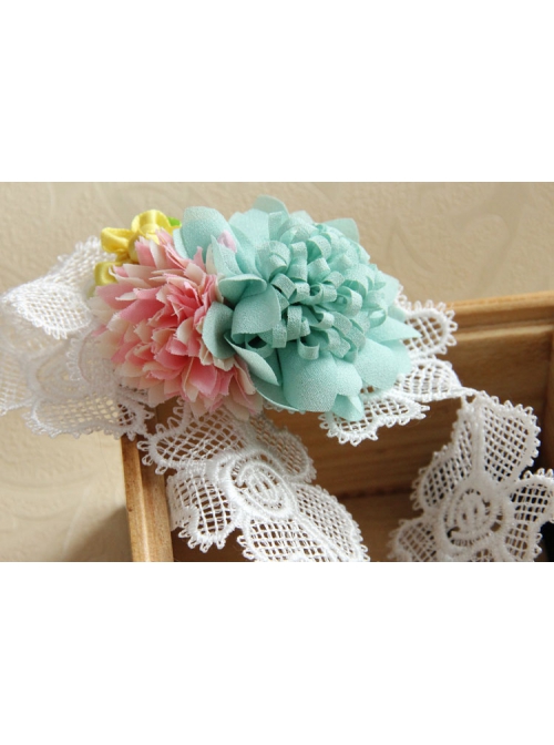 Fashion Leisure Seaside Holiday White Lace Colored Flowers Retro Hairband