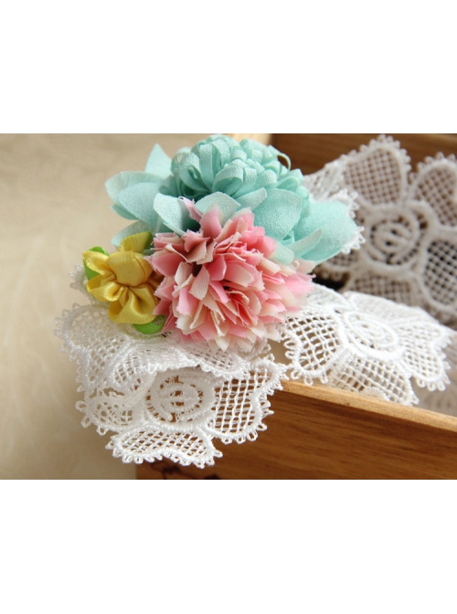 Fashion Leisure Seaside Holiday White Lace Colored Flowers Retro Hairband
