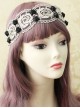Fashion Casual Black Rose Flower Golden Lace Stretch Elastic Wide Retro Hair Band