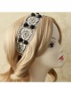 Fashion Casual Black Rose Flower Golden Lace Stretch Elastic Wide Retro Hair Band