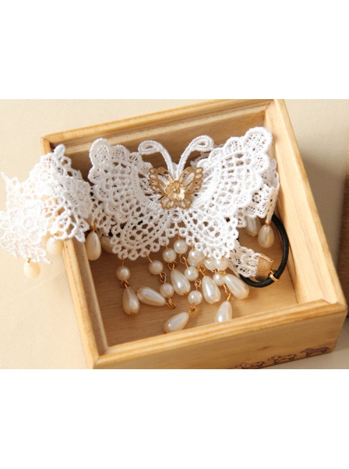 Fashion Elegant Bride Bridesmaid White Lace Butterfly Pearl Flower Female Hairband