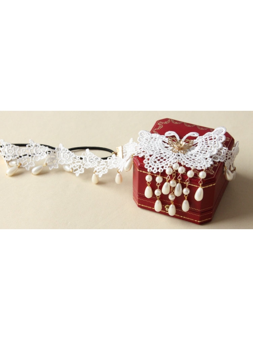 Fashion Elegant Bride Bridesmaid White Lace Butterfly Pearl Flower Female Hairband