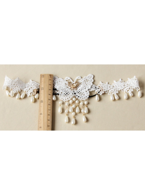 Fashion Elegant Bride Bridesmaid White Lace Butterfly Pearl Flower Female Hairband